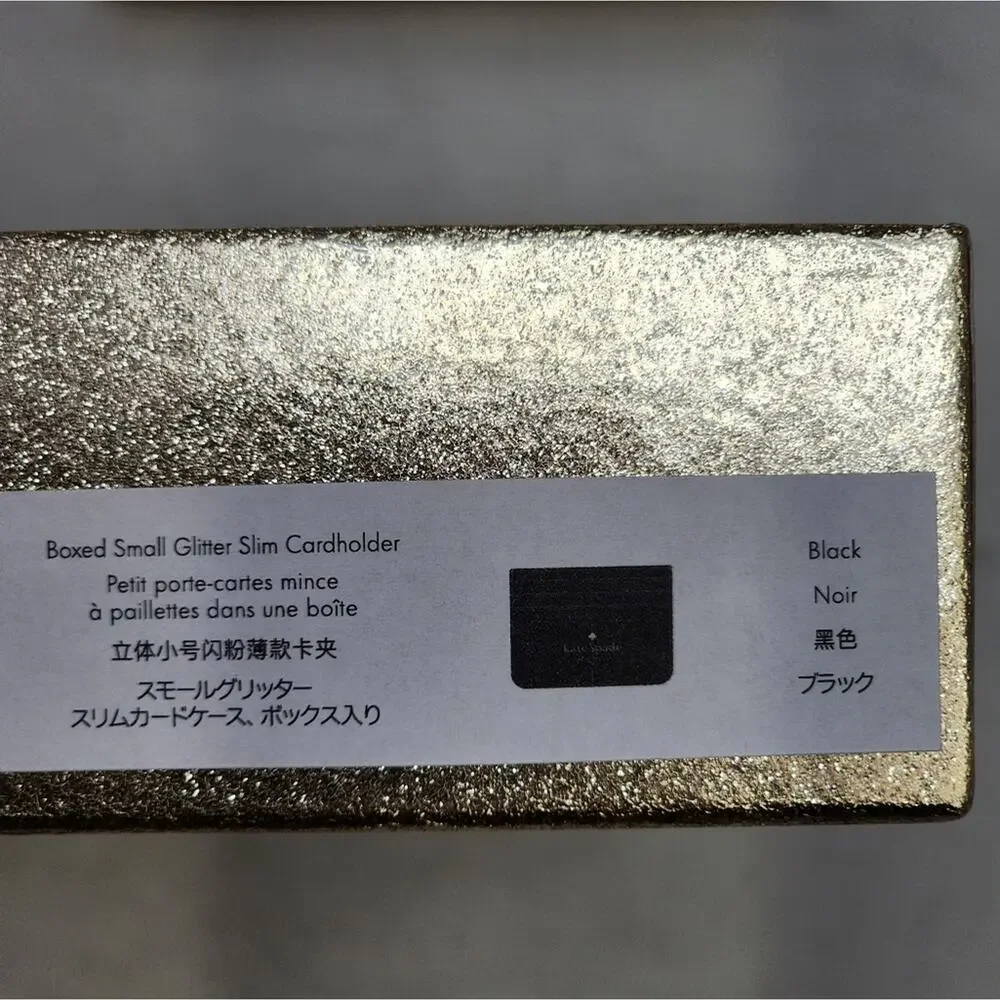 Kate Spade‎ New Black Wallet Cardholder Small Slim Leather Glitter Gift Box NWT - Picture 2 of 11